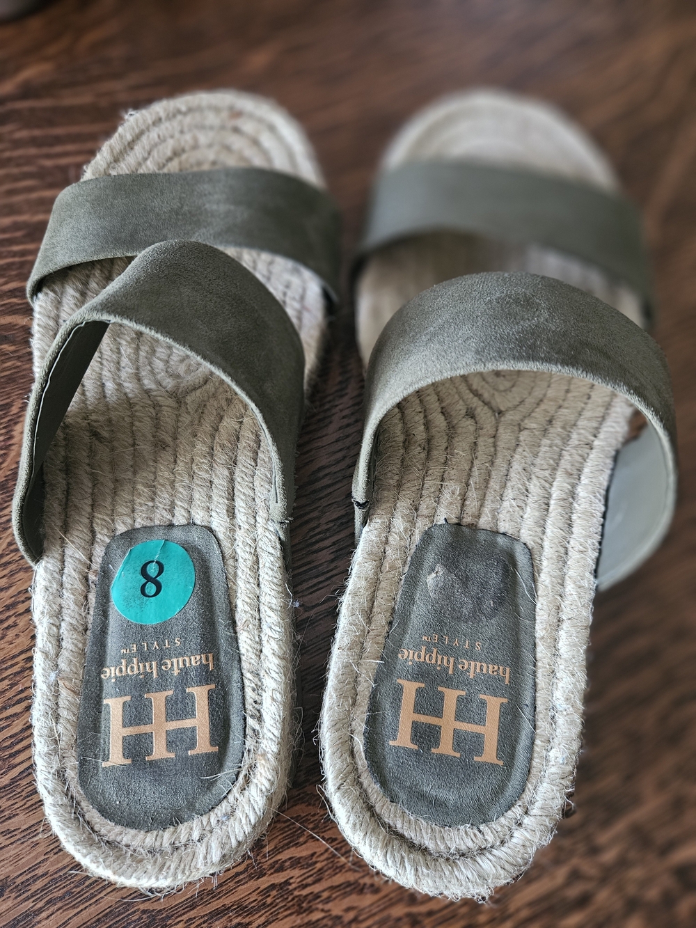 Haute Hippie Nori Olive Green Espadrille Slide Sandals Size 8 - Picture 4 of 5